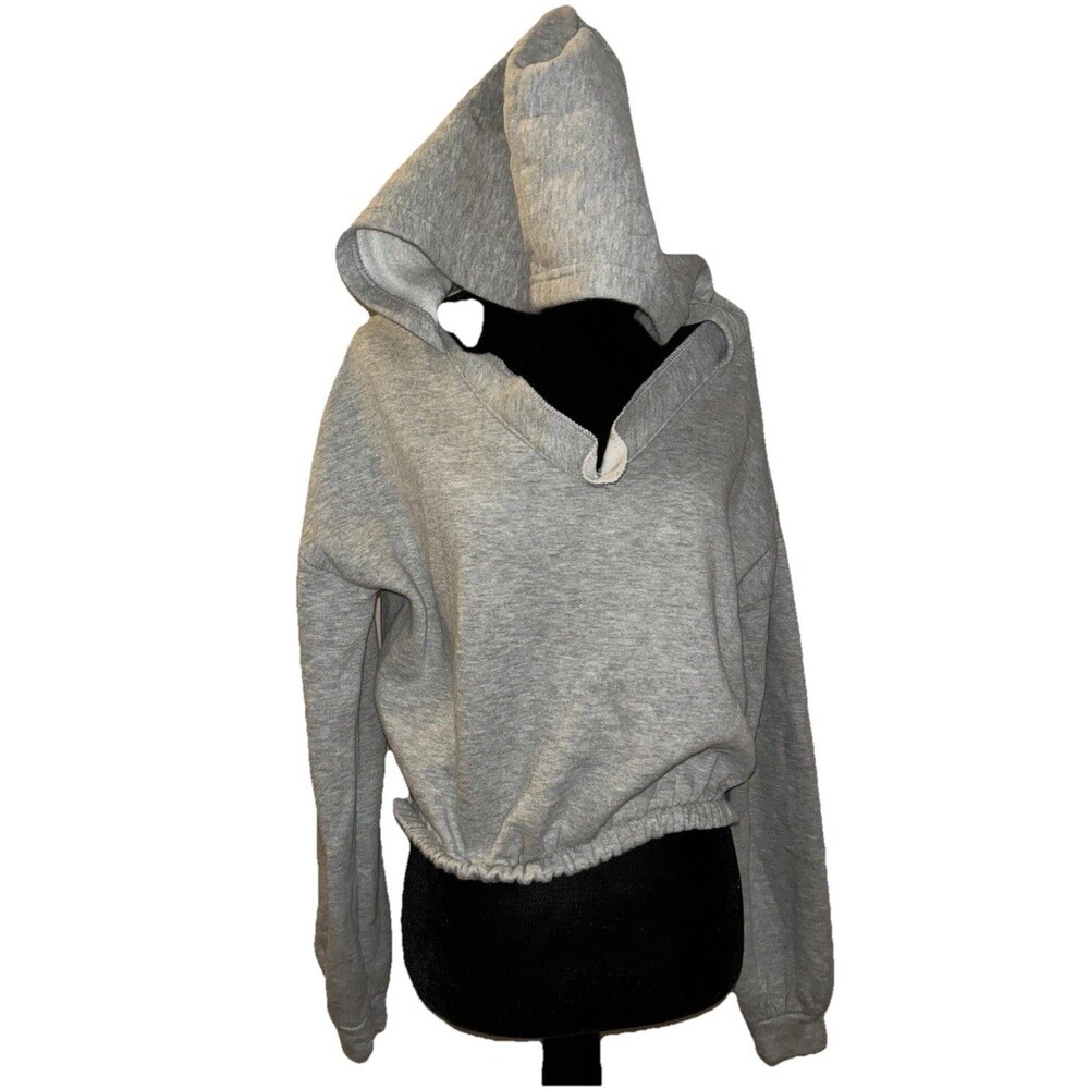 Prettylittlething Small Pullover Cropped Gray Long Sleeve Hoodie
